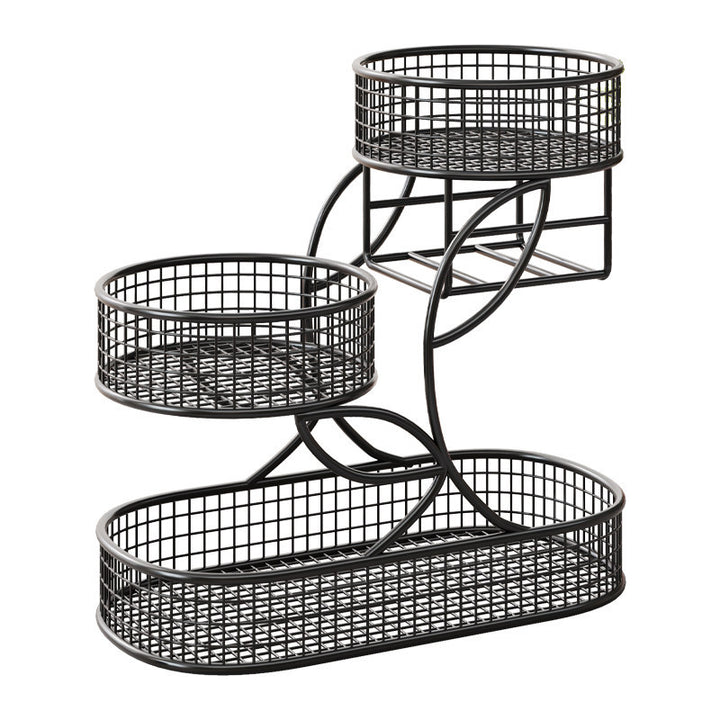 Tiered Wire Mesh Countertop Fruit and Snack Organizer with Tissue Holder