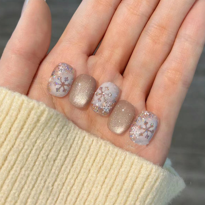 Chic Glittery Press-On Nail Set with Snowflake Design Kalsten