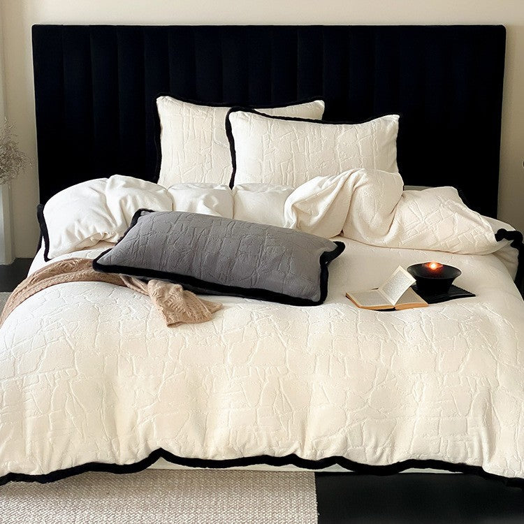 Luxurious Jacquard bedding set with structured relief quilting and contrast piping