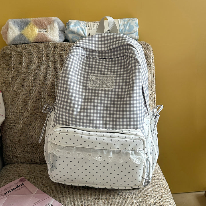 Charming Gingham Print School Backpack Kalsten