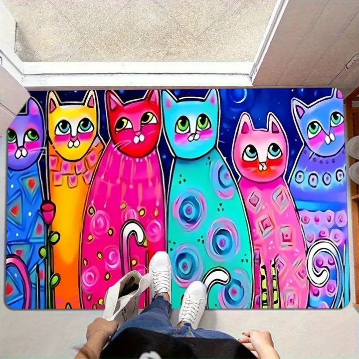 Artistic Cat-Themed Area Mat