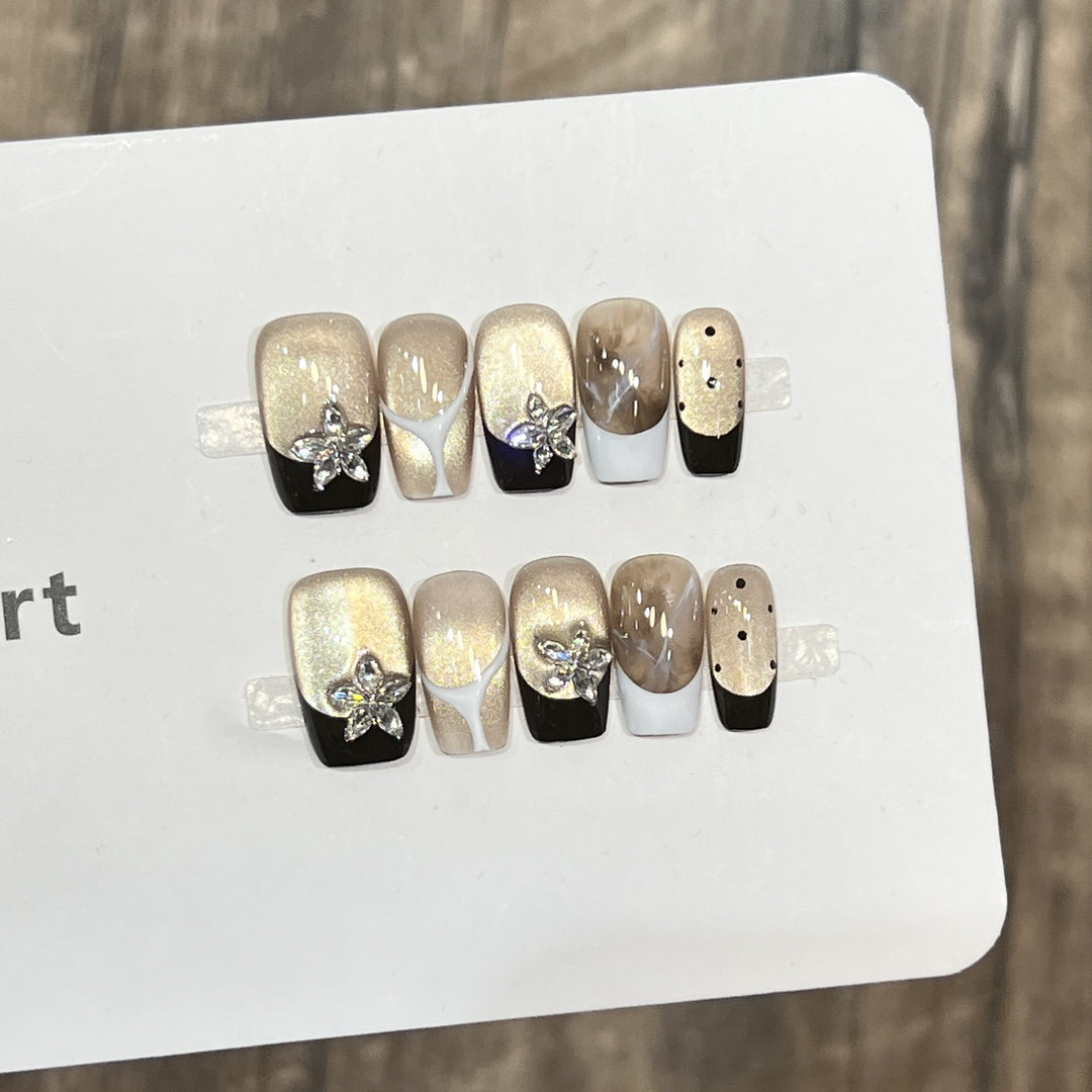 Elegant Press-On Nail Art Set with Floral Embellishments Kalsten