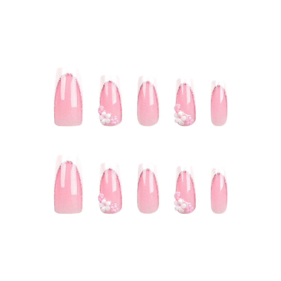 Artful Nail Extensions with Glitter and Flower Accents Kalsten