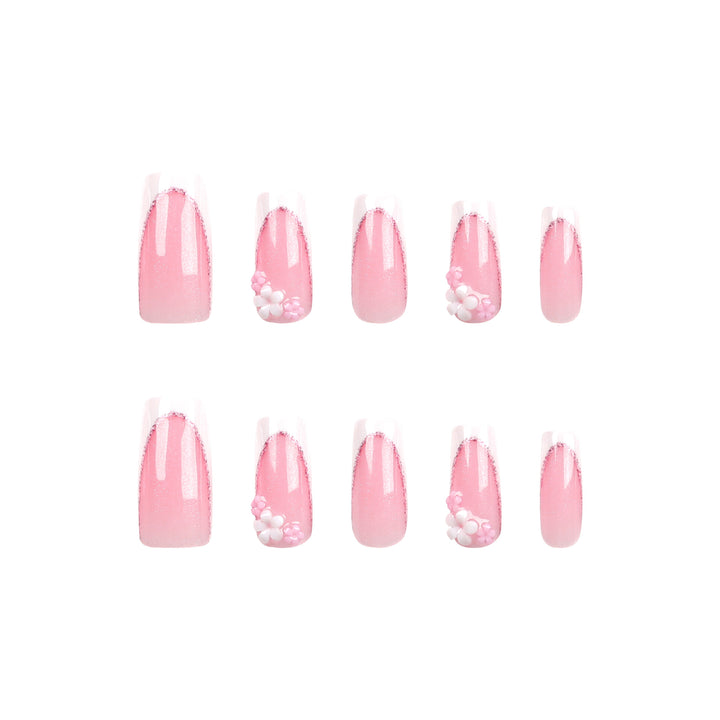 Artful Nail Extensions with Glitter and Flower Accents Kalsten