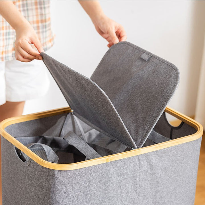 Storage basket with lid made of fabric and bamboo Kalsten