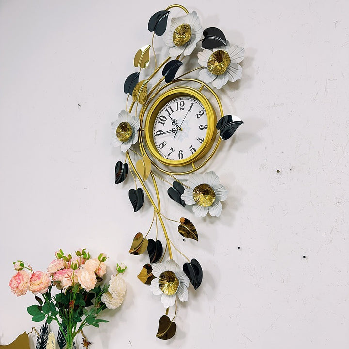 Floral Wall Clock Art with Elegant Metal Frame Kalsten