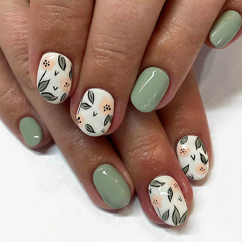 Artificial nail set with elegant floral patterns and modern design Kalsten