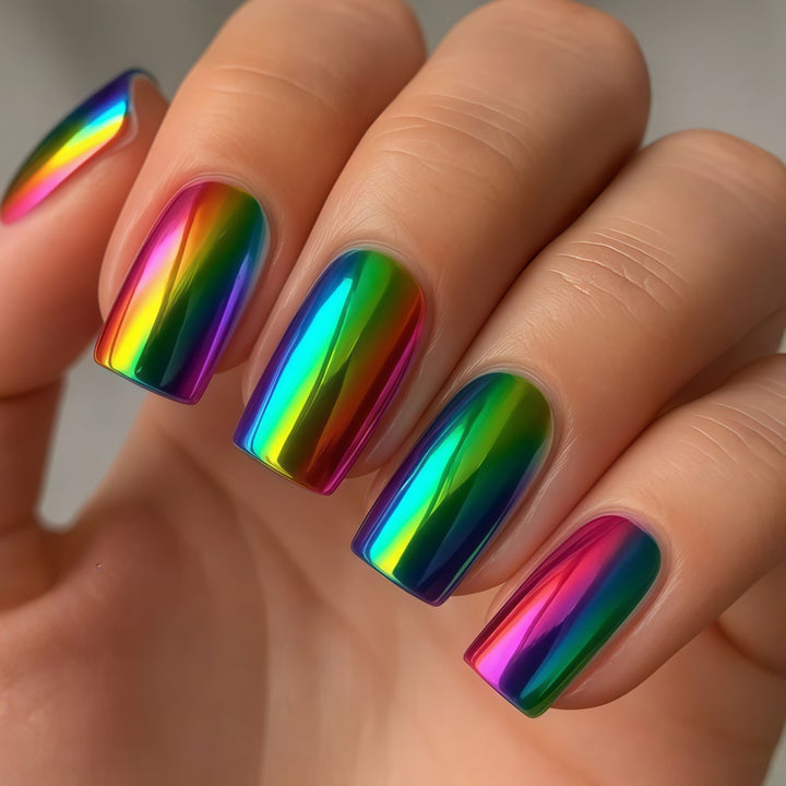 Colorful artificial nails in rainbow design Kalsten