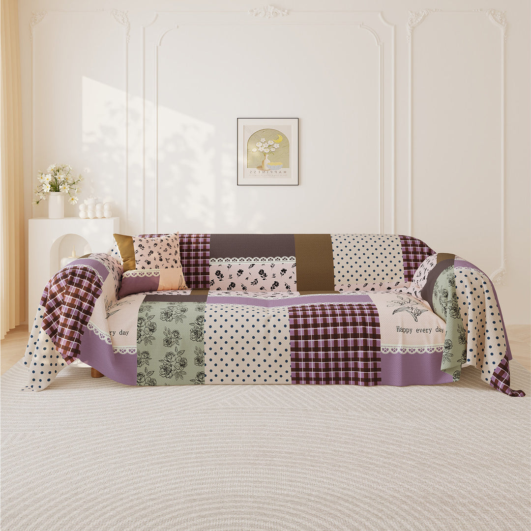 Patchwork Quilted Sofa Slipcover with Elastic Fit and Anti-Slip Backing