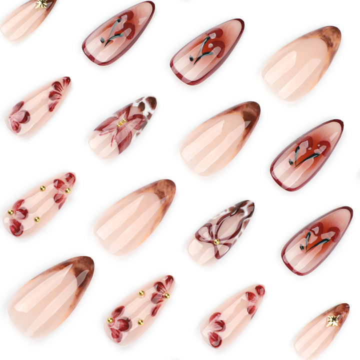 Artful Nail Extensions with Floral Accents Kalsten