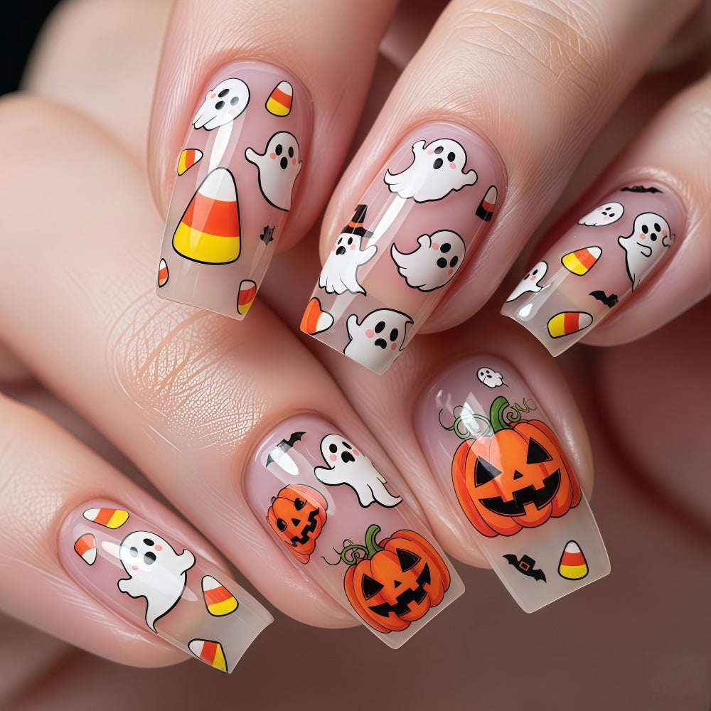 Creative Halloween Art Nails in Ghost and Pumpkin Design Kalsten