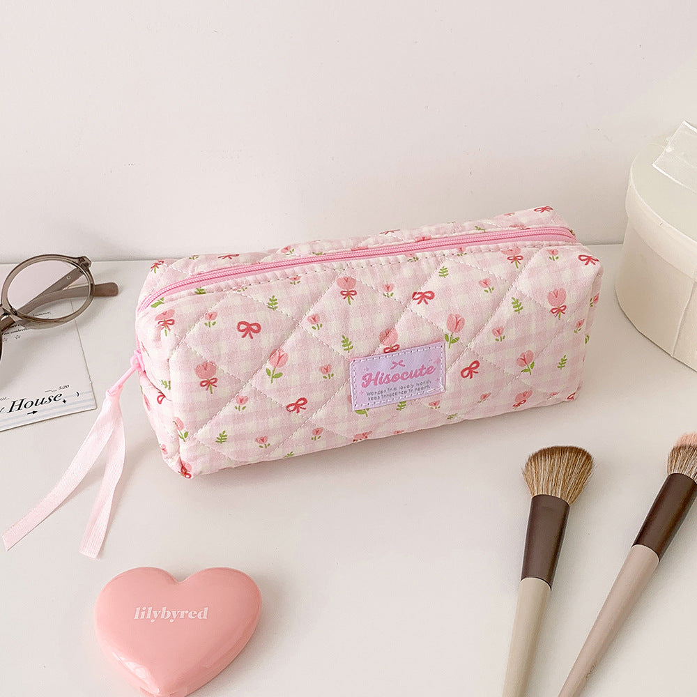 Quilted Floral Pattern Pencil Case