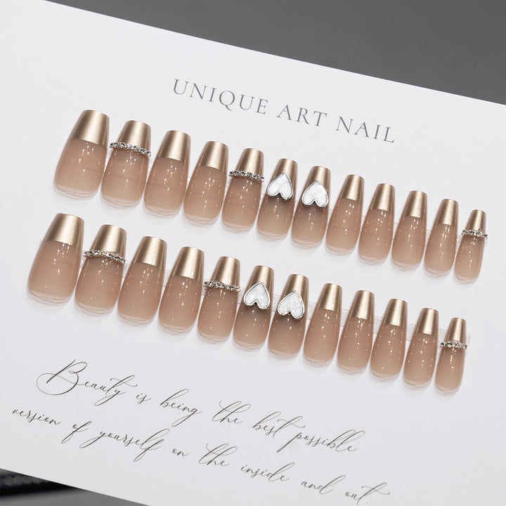 Heart-Decorated Long Stiletto Press-On Nails