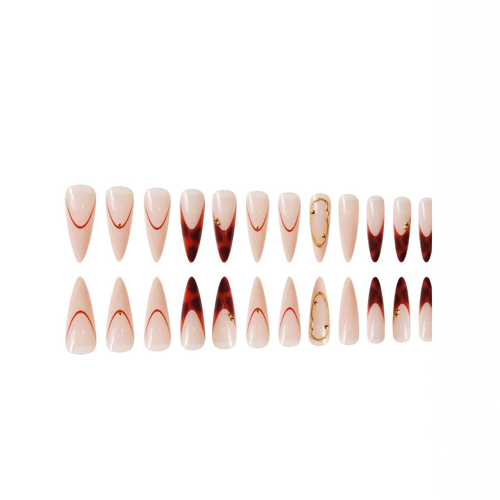 Stiletto Press-On Nail Art Set with Elegant Gold Accents Kalsten