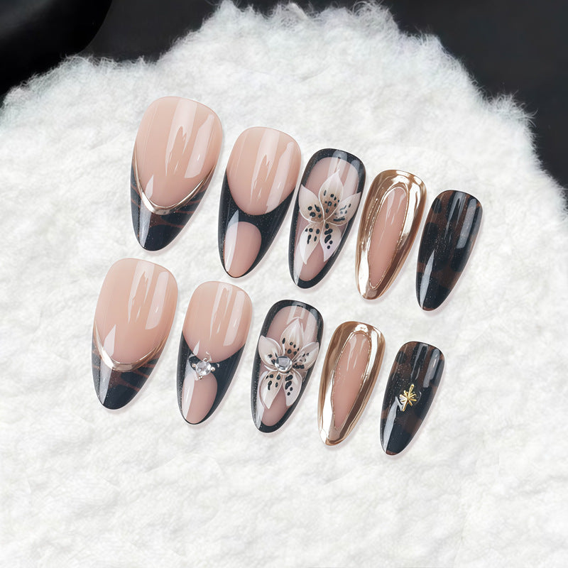 Artistic Press-On Nail Set with Elegant Floral and Abstract Designs Kalsten