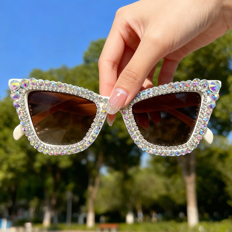 Rhinestone-Accented Cat-Eye Sunglasses Kalsten
