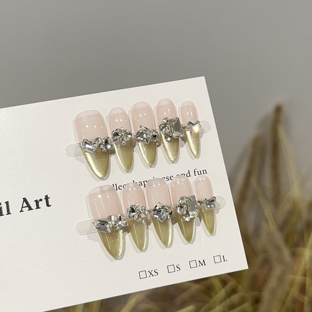 Glamorous Rhinestone-Embellished Press-On Nail Art