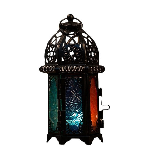 Ornate Moroccan Stained-Glass Metal Tealight Lantern Kalsten