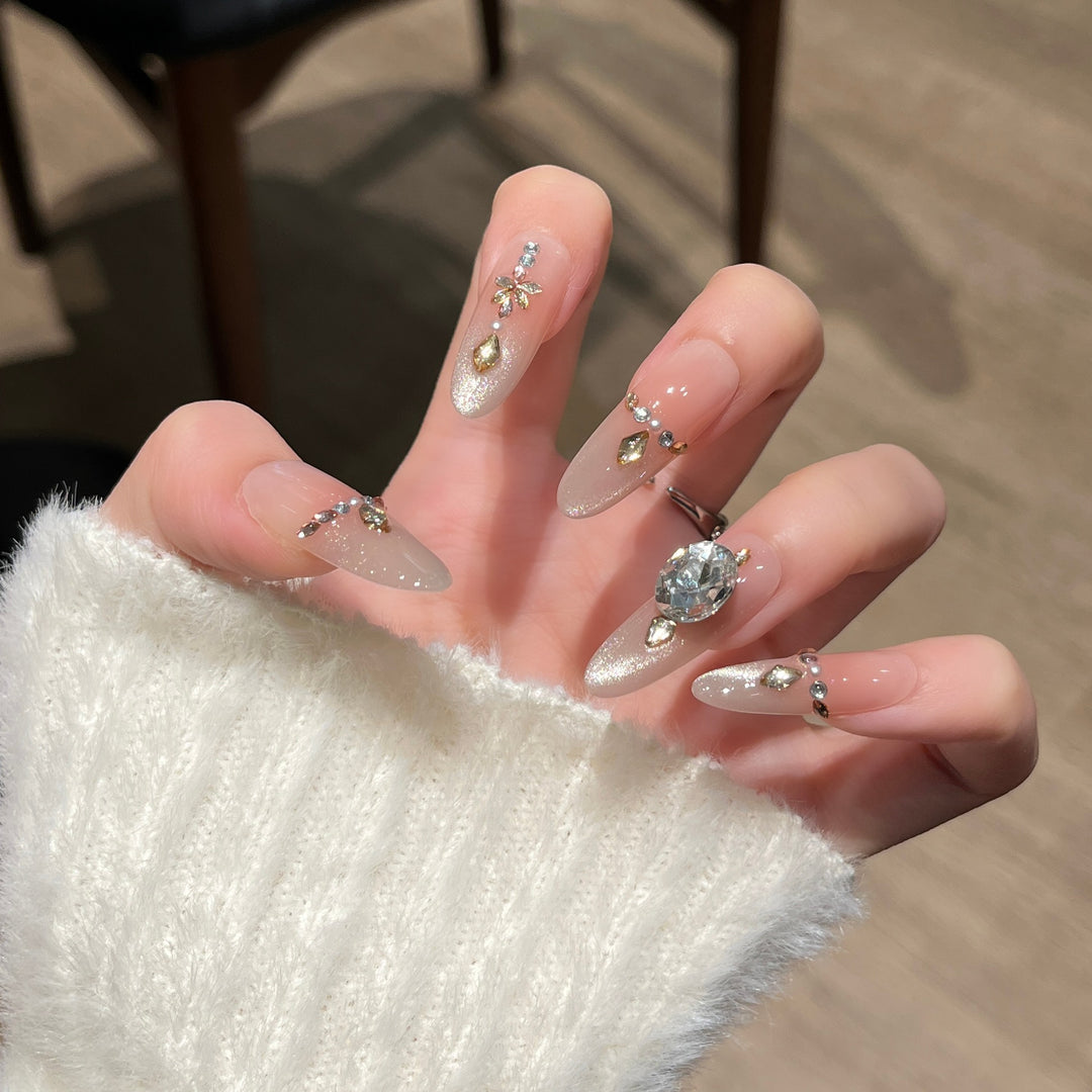 Elegant Decorative Press-On Nail Extensions with Pearls Kalsten