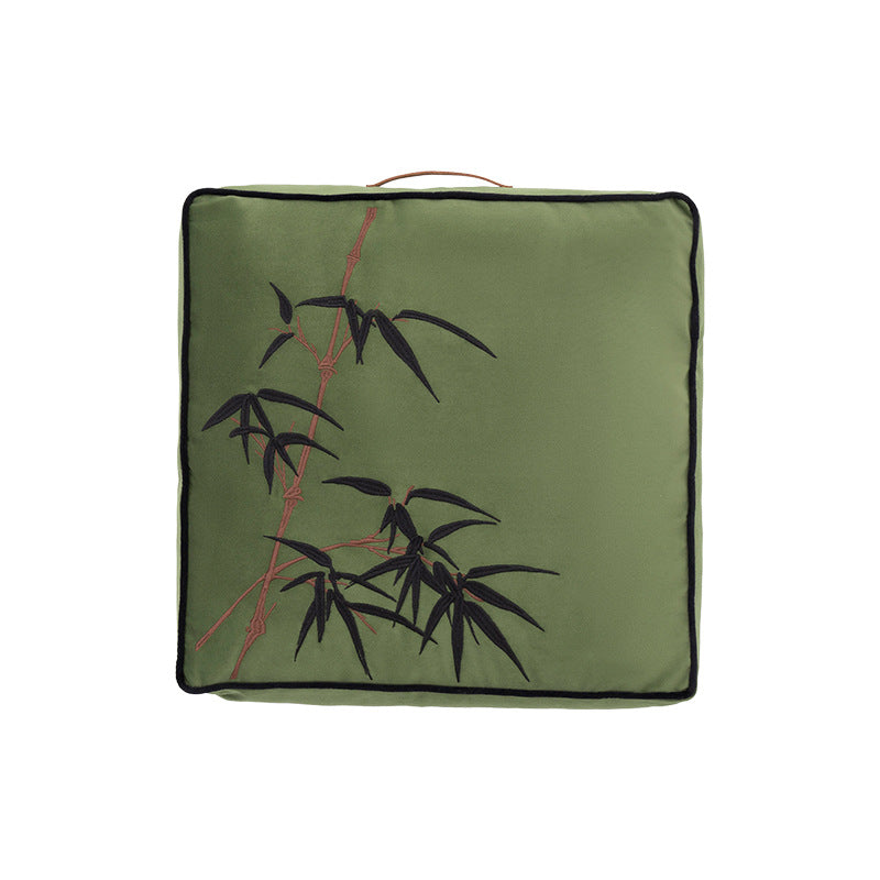 Padded cotton-linen seat cushion with embroidered bamboo motif and contrasting piping Kalsten