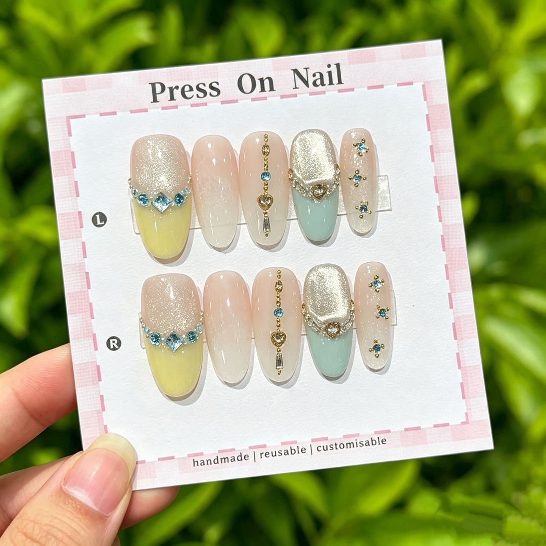 Artistic Press-On Nail Set with Floral and Graphic Designs