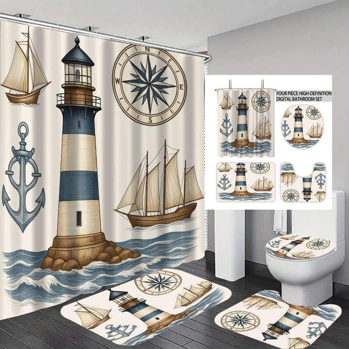 Coastal Lighthouse-Themed Four-Piece Bathroom Set Kalsten