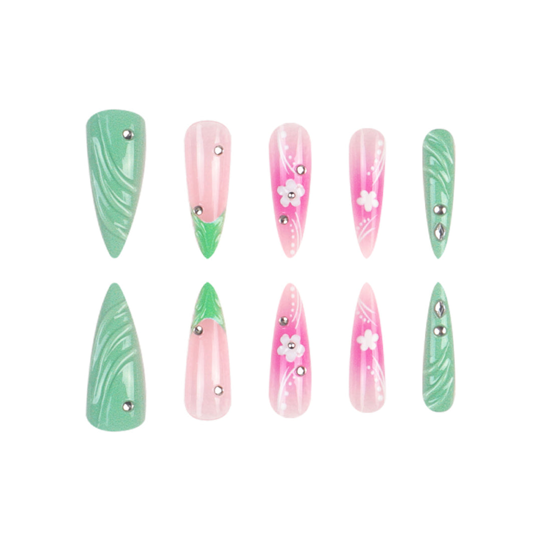 Floral Embellished Stiletto Nails Kalsten