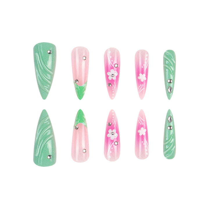 Floral Embellished Stiletto Nails Kalsten
