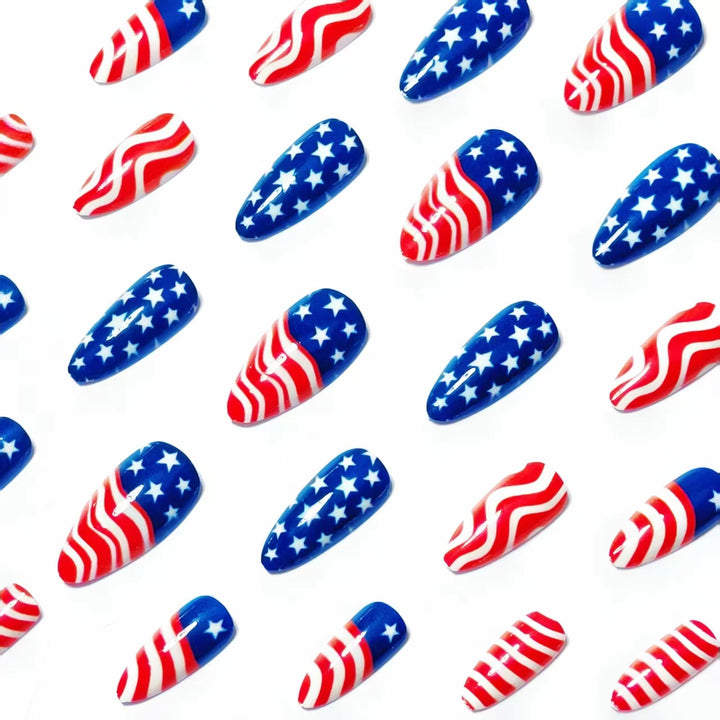 Artificial Nails In Patriotic Stars And Stripes Design Kalsten