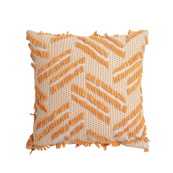 Decorative pillow with woven chenille relief structure and fringe application Kalsten