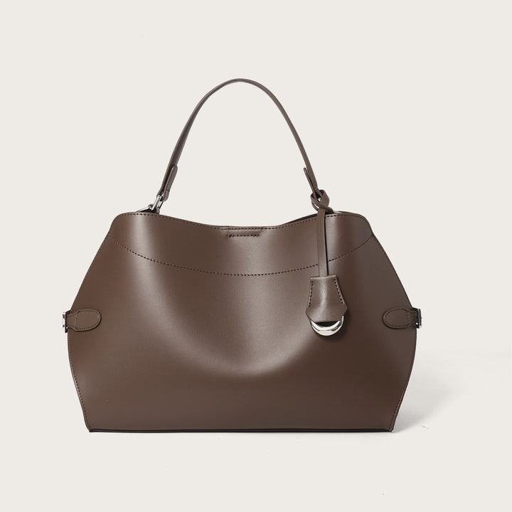 Structured Smooth Leather Top-Handle Tote Bag with Silver Hardware