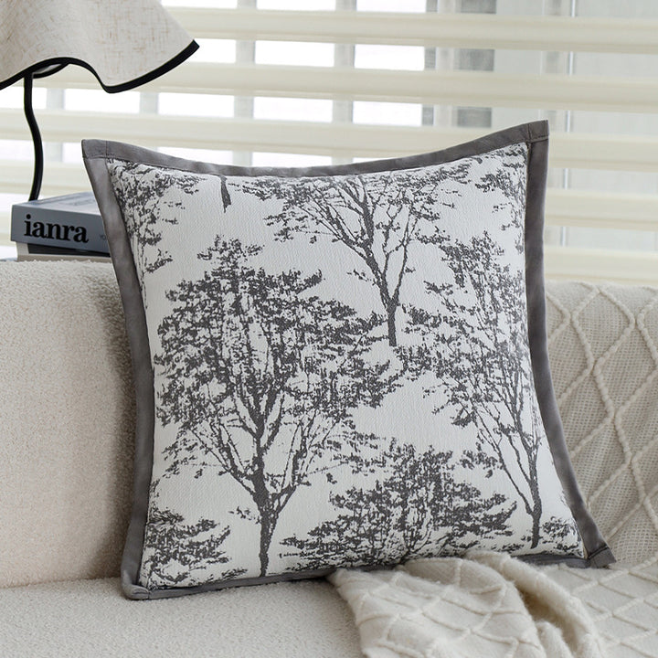 Square decorative cushion cover with finely woven tree jacquard and velvety piping Kalsten