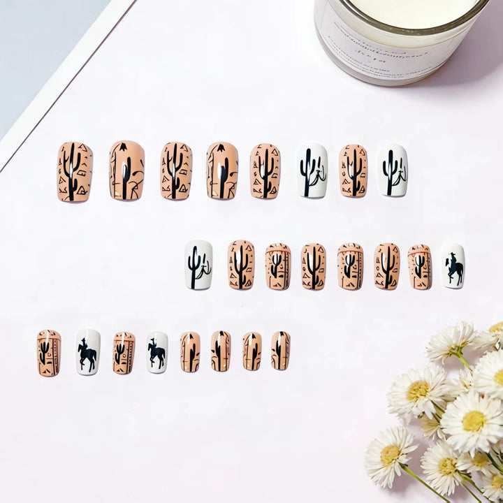 Artificial nail design with geometric desert motif Kalsten