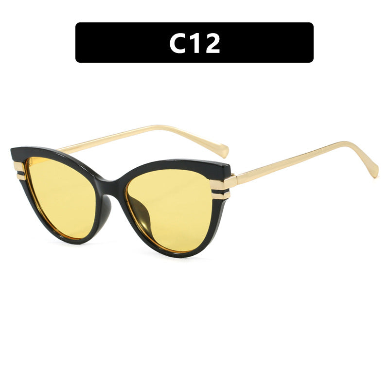 Ladies Cat-Eye Sunglasses with Elegant Plastic Frame and Golden Accents Kalsten