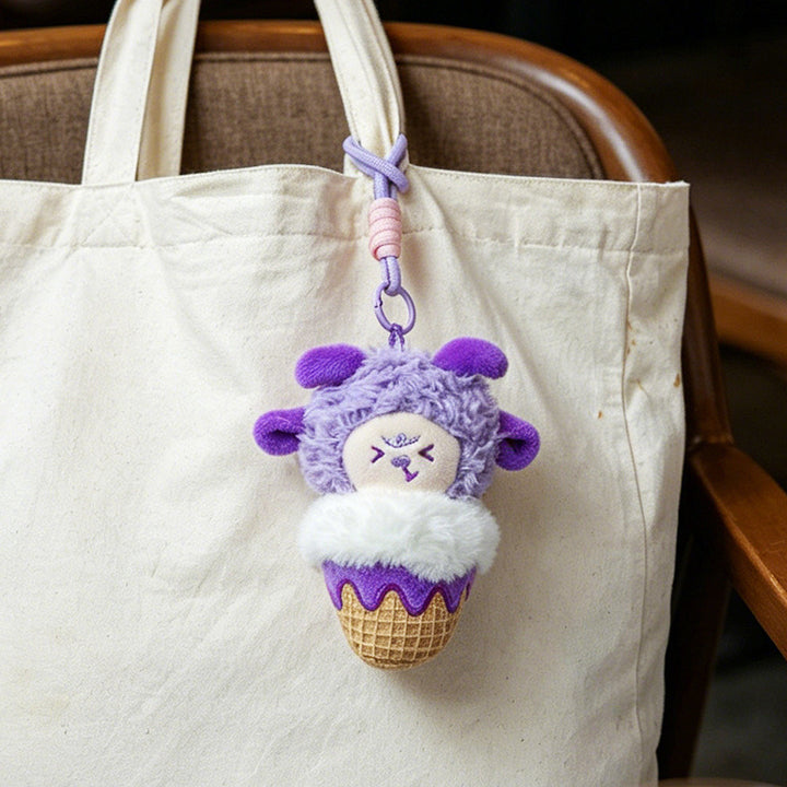 Plush Lion Ice Cream Bag Charm with Knotted Rope Strap Kalsten
