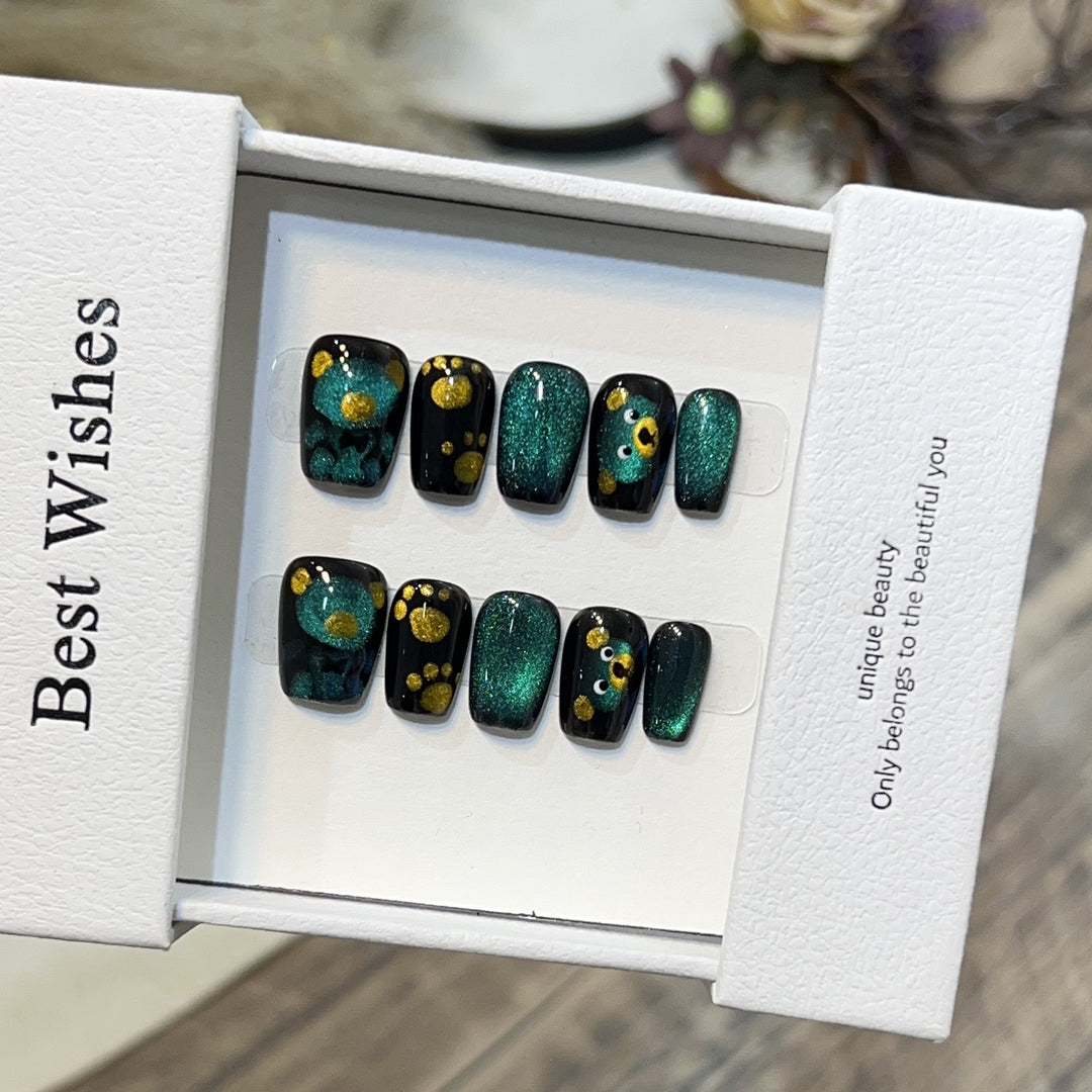 Artistic Press-On Nail Set with Playful Floral and Glitter Accents Kalsten