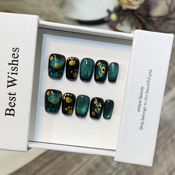 Artistic Press-On Nail Set with Playful Floral and Glitter Accents Kalsten