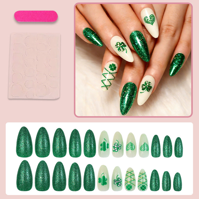 Artificial nail set with glamorous glitter and lucky designs Kalsten