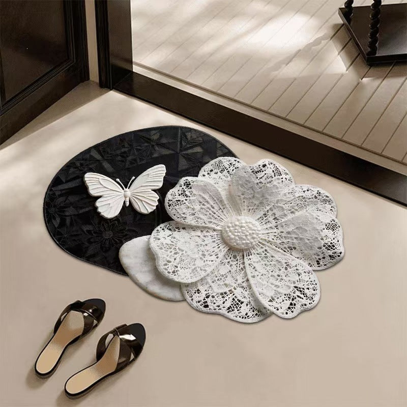 Floral Lace Design Bathroom Mat