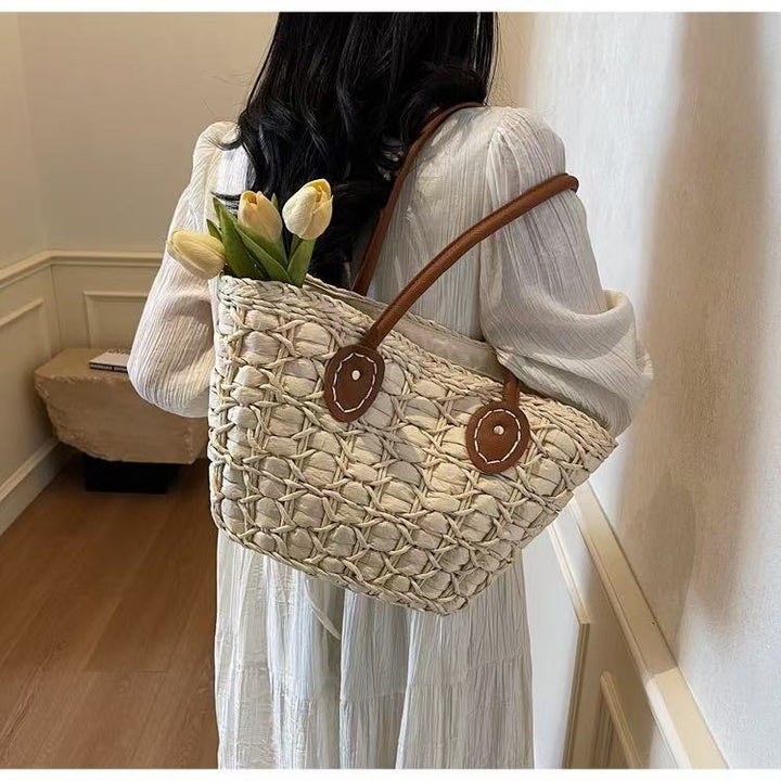 Braided shopping bag with sturdy faux leather handles Kalsten