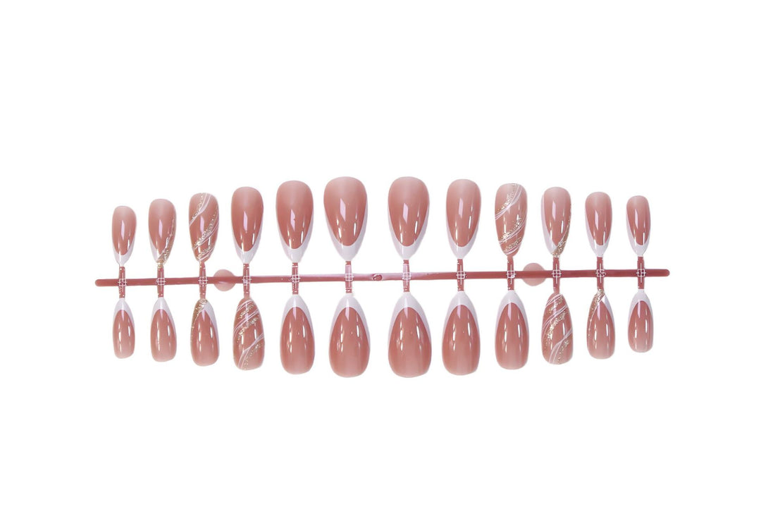 Artificial nails with elegant French tips and glittering accents Kalsten