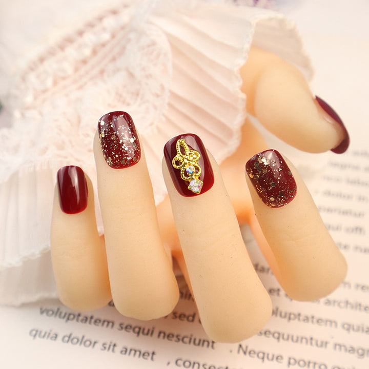 Decorative Press-On Nail Set with Glitter and Gem Accents