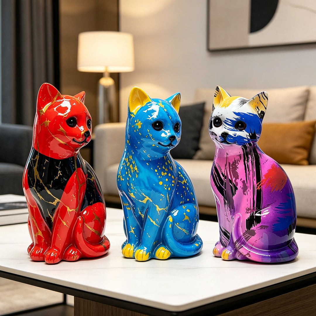 Artistic cat figurine in vibrant design Kalsten