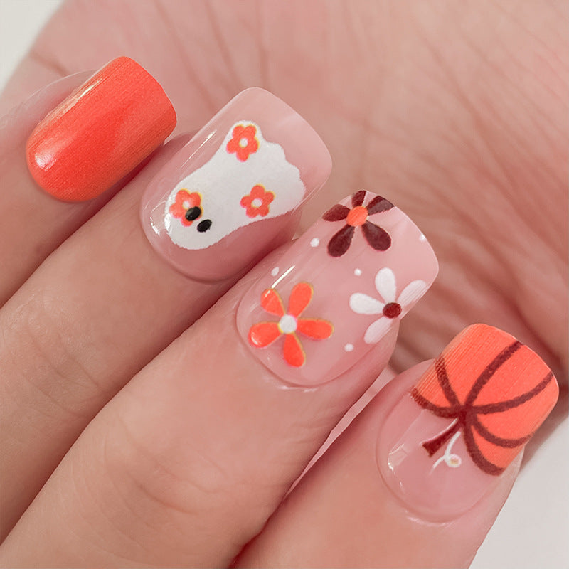 Artistic Press-On Nail Set with Halloween Themed Designs Kalsten