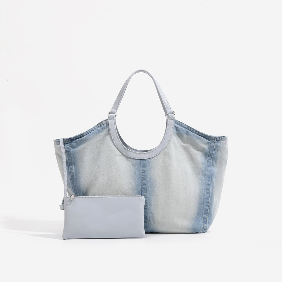 Denim Tote Bag with Detachable Pouch