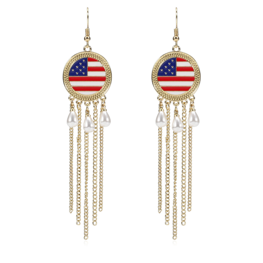 Women’s dangling earrings with enameled medallion and pearl fringes Kalsten