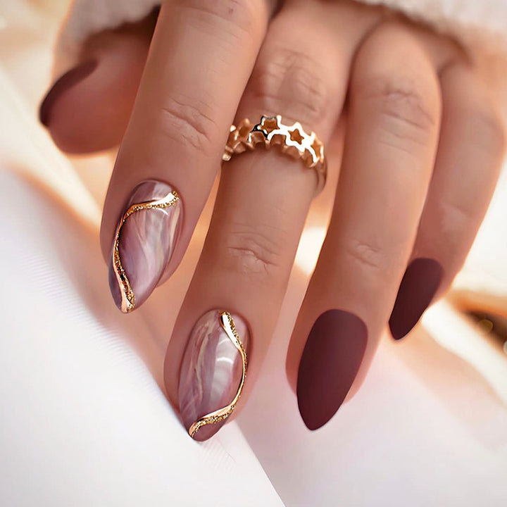 Elegant Press-On Nail Set with Artistic Floral and Glossy Designs Kalsten