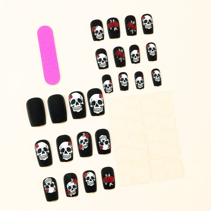 Skull and Rose Acrylic Nail Art Extensions Kalsten