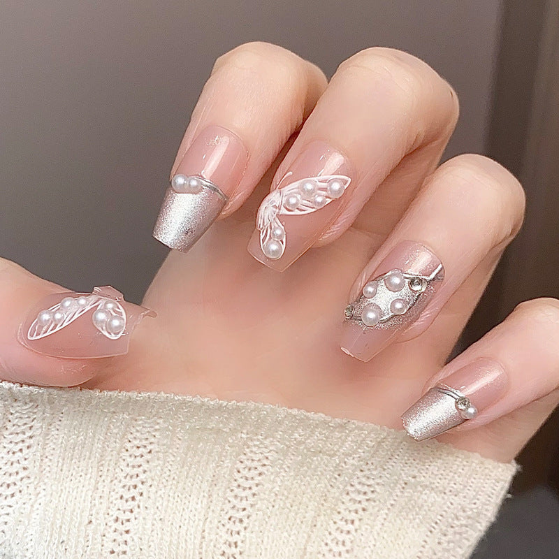 Glamorous Press-On Nail Set with Decorative Gemstone Accents Kalsten