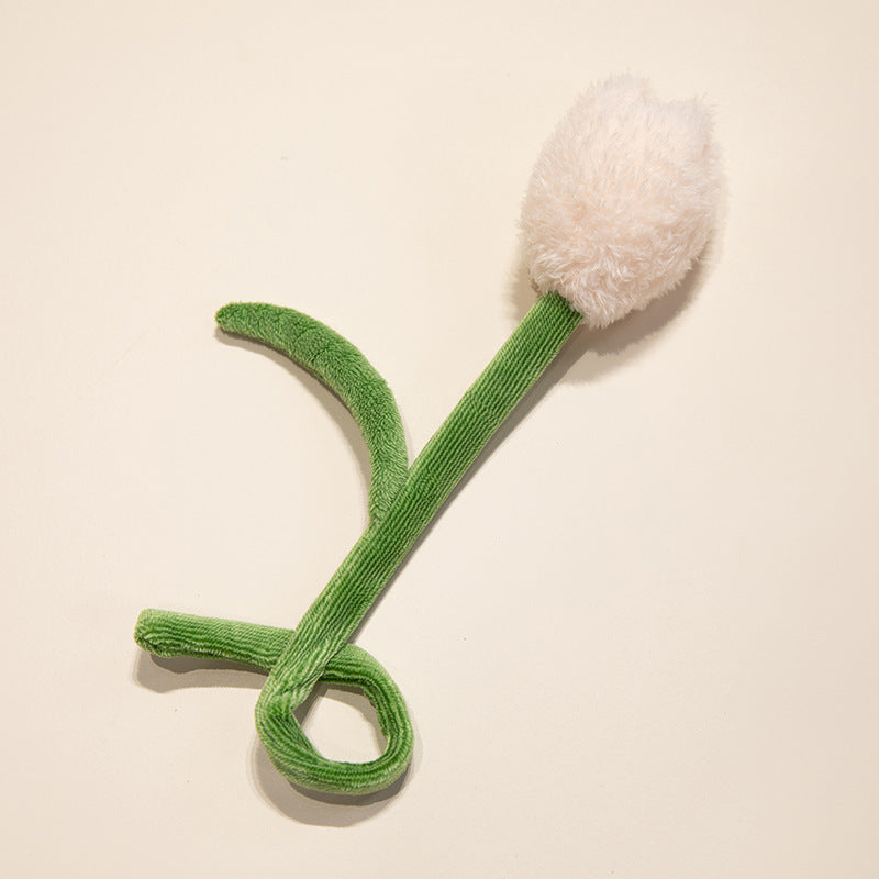 Plush Corduroy Tulip Cat Teaser Toy with Fluffy Pom Bud & Flexible Stem Kalsten